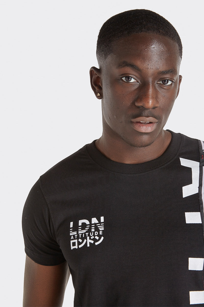 London Attitude Black Vertical LDN Tape Print T-Shirt