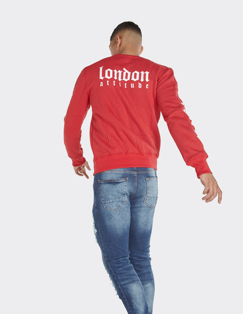 London Attitude Red Sleeve & Back Print Sweatshirt