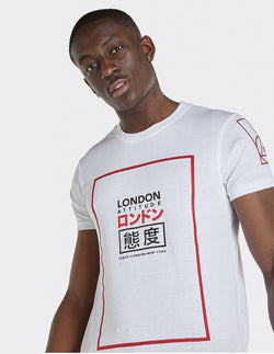 London Attitude White Japanese Logo Print T-Shirt