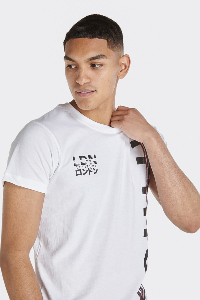 London Attitude White Vertical LDN Tape Attitude Print T-Shirt