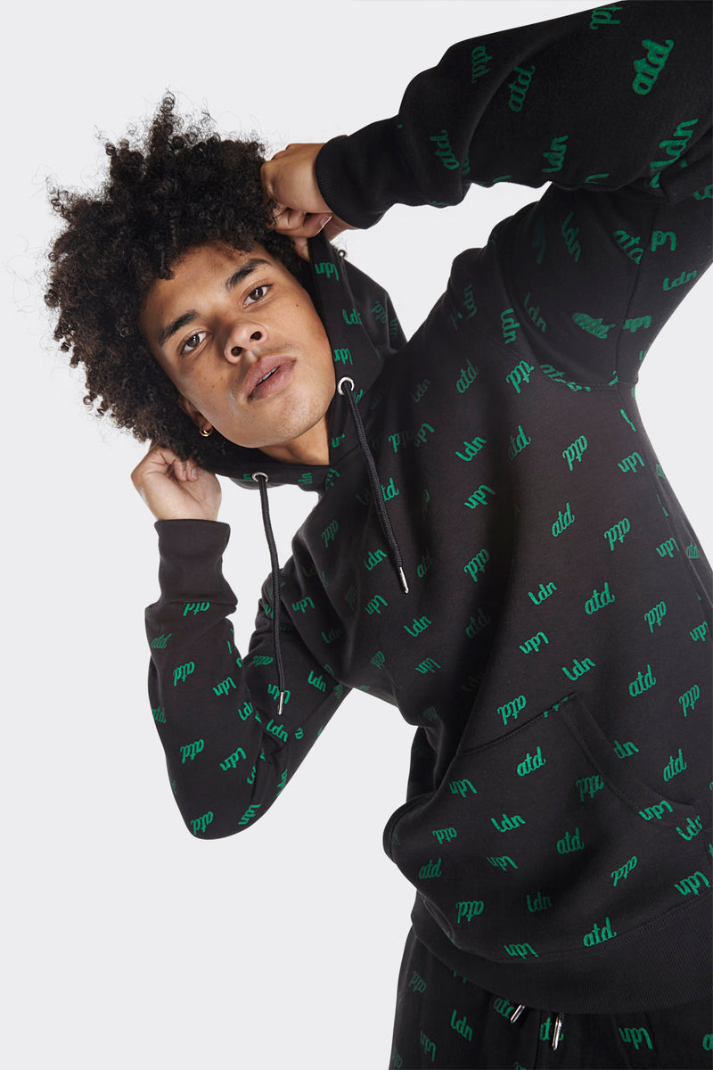 LDN ATD Green Repeat printed Over-The-Head Hoodie