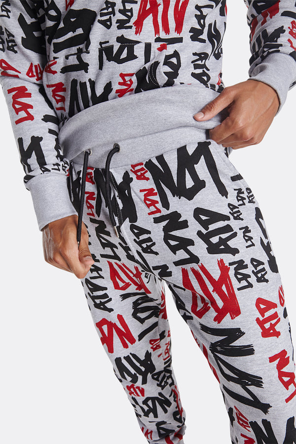 Grey 'LDN ATD' All Over Repeat Printed  Joggers