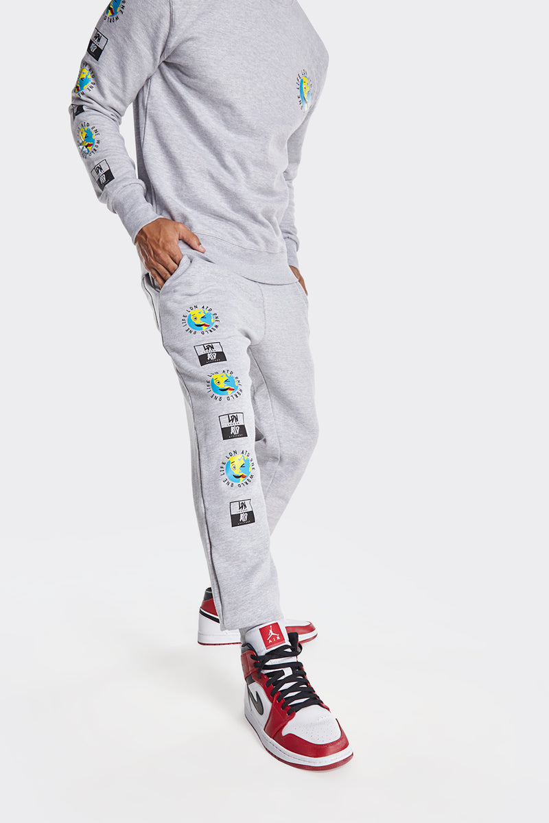 Grey 'One World One Life' Printed Jogger