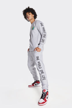 Grey 'One World One Life' Printed Jogger
