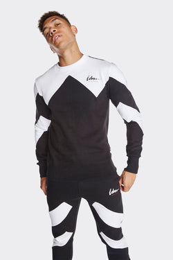 London Attitude Black and White  Pattern Taped Sweatshirt