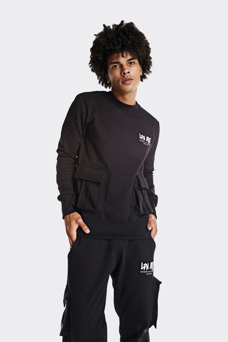 Black Utility Sweatshirt With Cargo Pockets