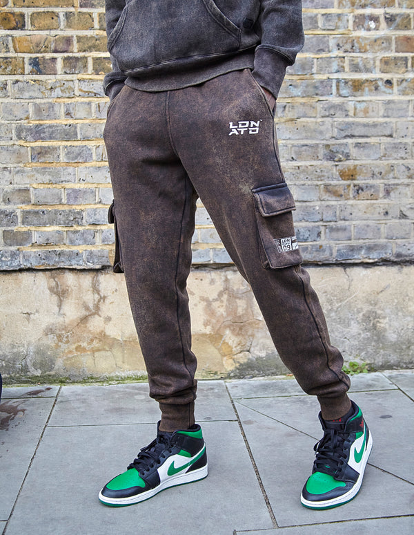Acid Wash Limited Edition Utility Cargo Joggers with LDN ATD Print