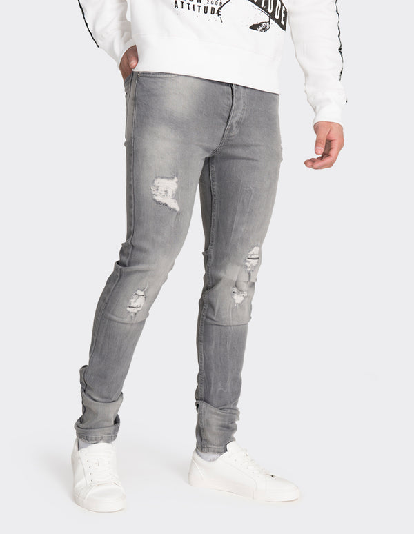 Grey skinny fit distressed jeans