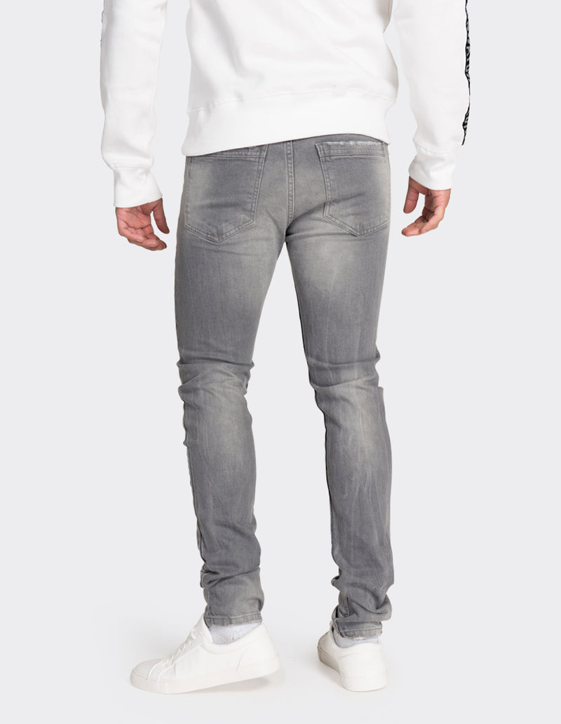 Grey skinny fit distressed jeans
