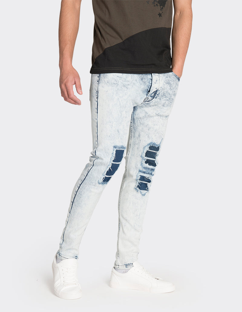 Light blue ripped tapered crop fit jeans