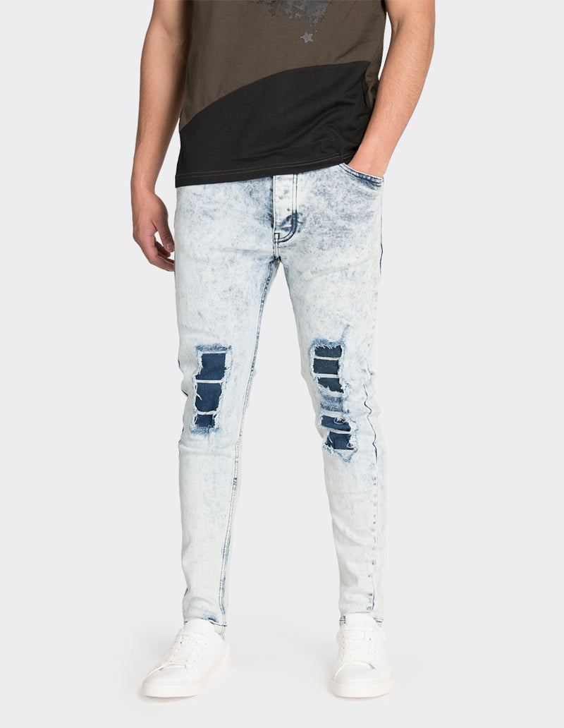 Light blue ripped tapered crop fit jeans